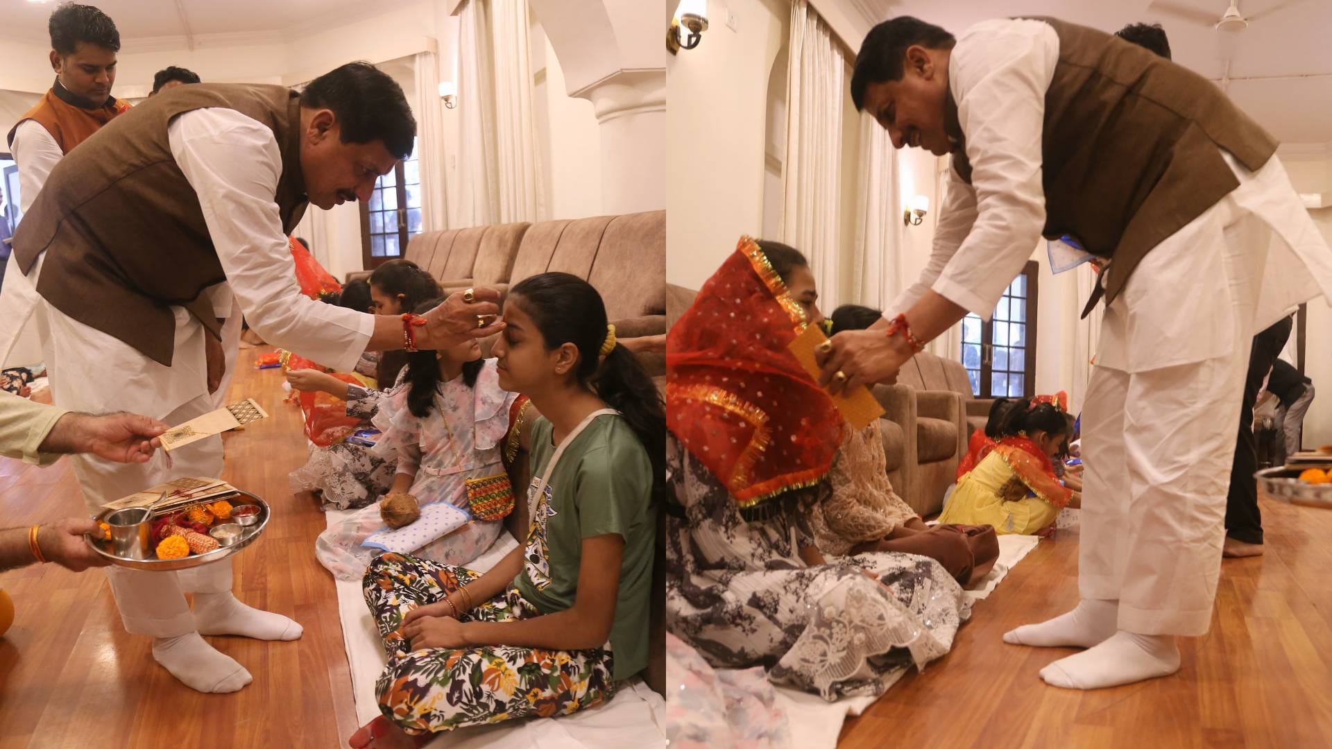 Kanya Poojan CM Mohan Yadav followed eternal tradition of Kanya Poojan and feast see photos