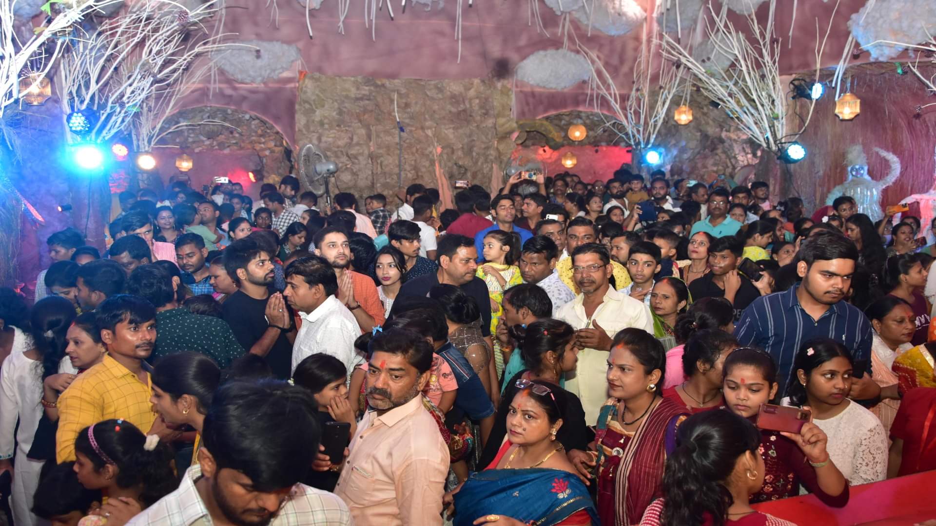 Navratri: Grand adornment of the Goddess, queue of devotees for darshan, echoing cheers