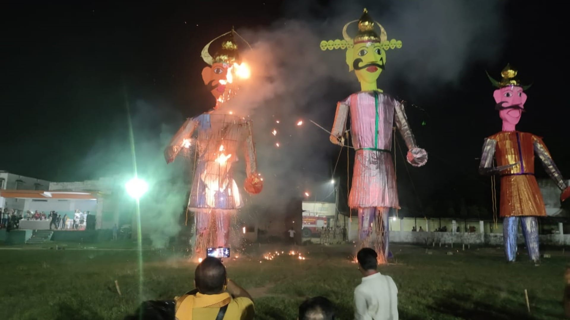 Dussehra 2024: 51 feet tall effigies of Ravana, Kumbhkarna, Meghnad burnt in MLT College ground of Saharsa