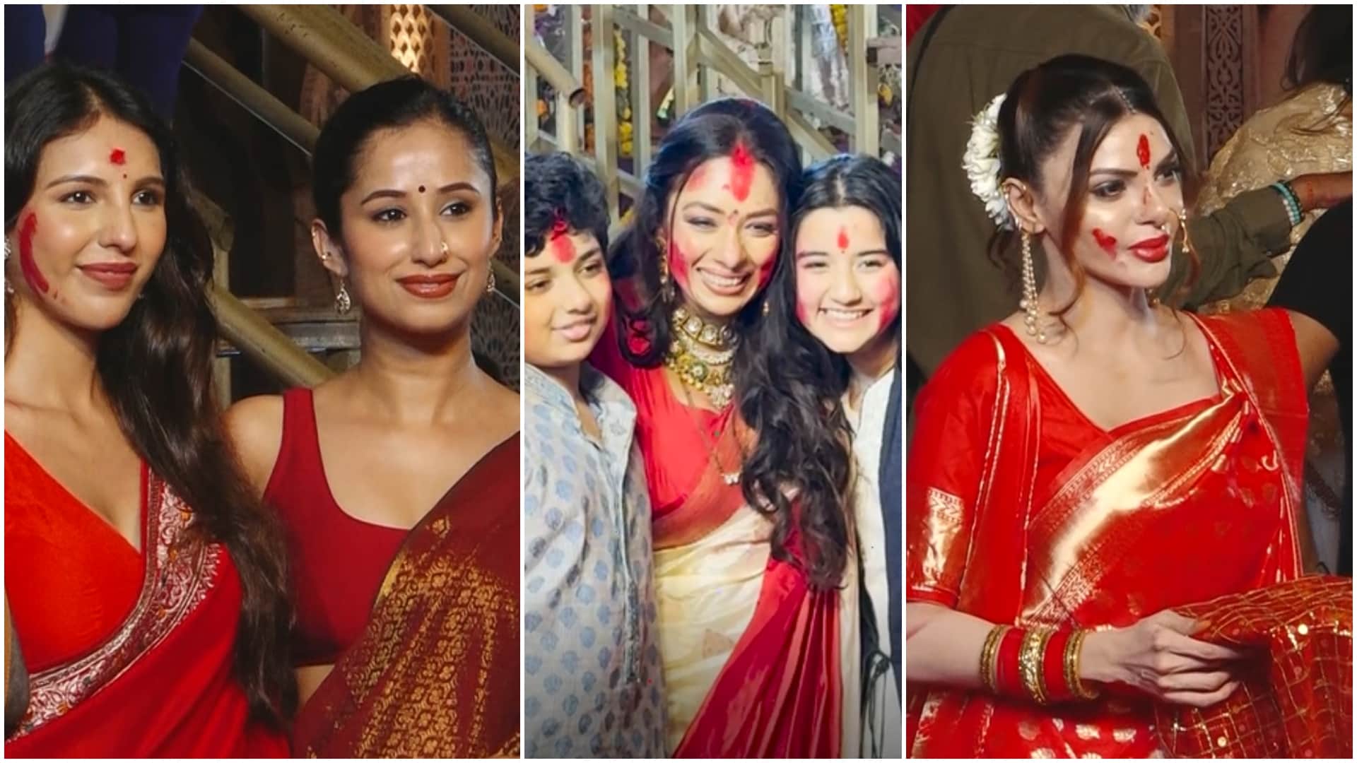 Rani Mukerji looked surprised as Sherlyn Chopra approached her and touched her feet during sindoor khela