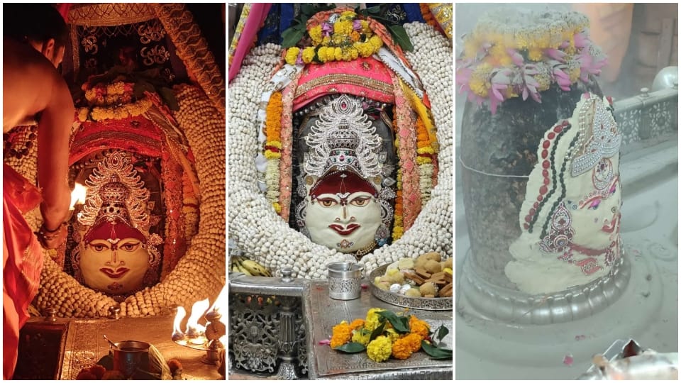 Ujjain Baba Mahakal dressed up in Bhasma Aarti wearing Chennai crown and Makhana garland