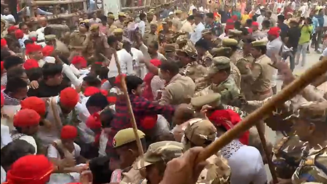 Varanasi Police lathicharge during stampede at Bharat Milap ground in Nati Imli
