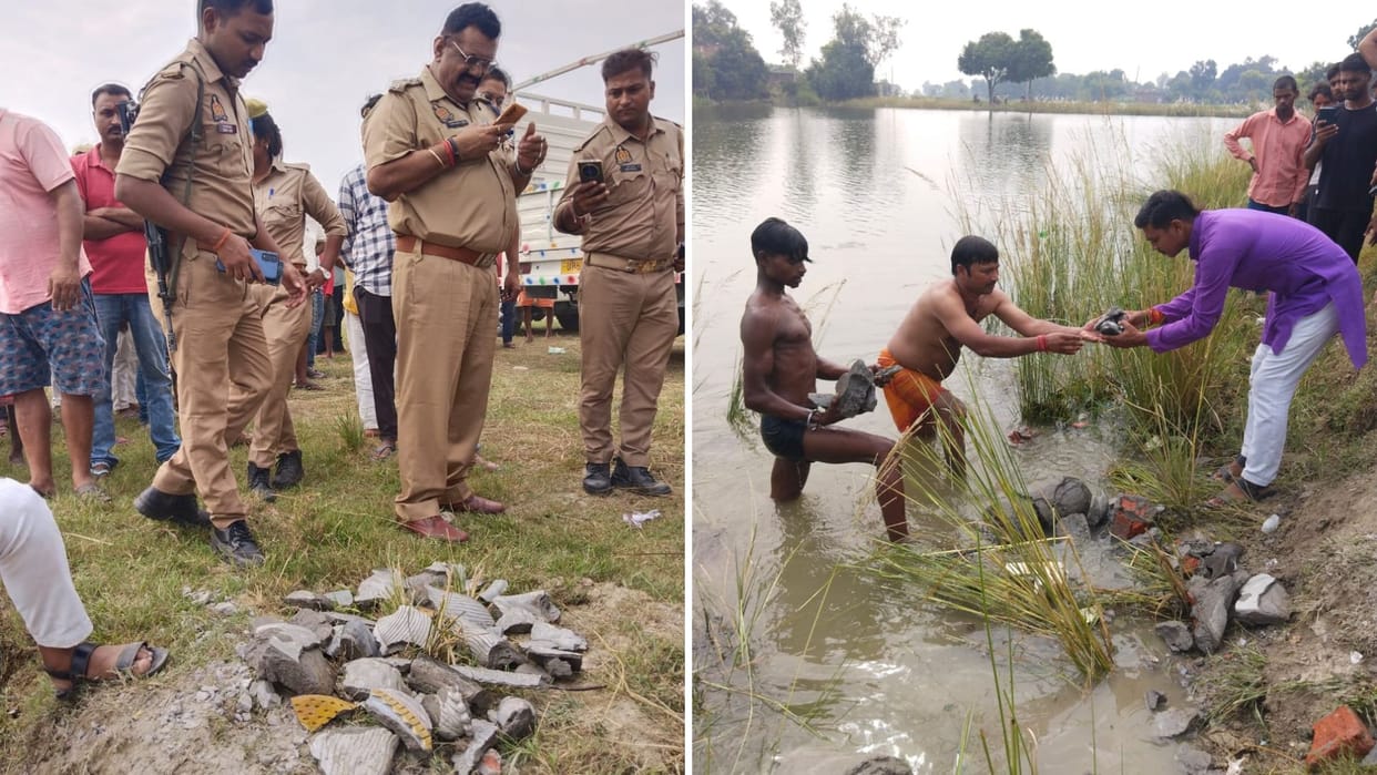 Broken statues of Lord Shankar and Nandi found pond in mau police took out investigation begins