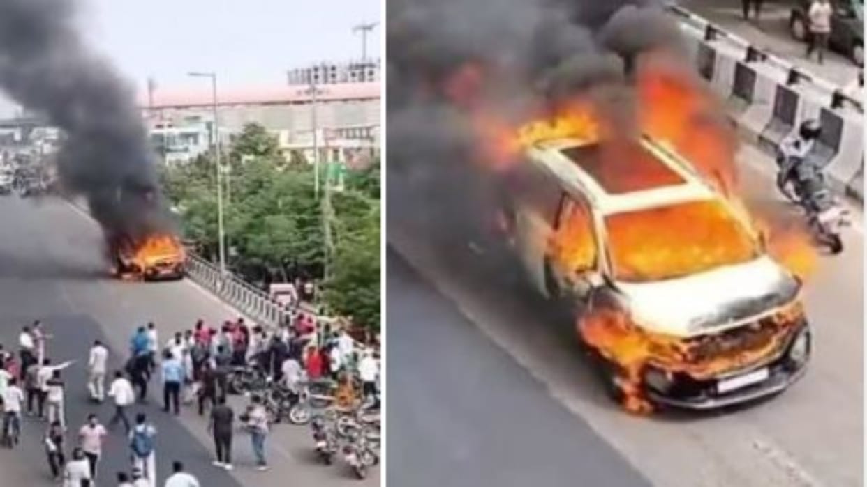 The Burning Car: Fire in the car due to short circuit spread panic, fire broke out in the moving vehicle