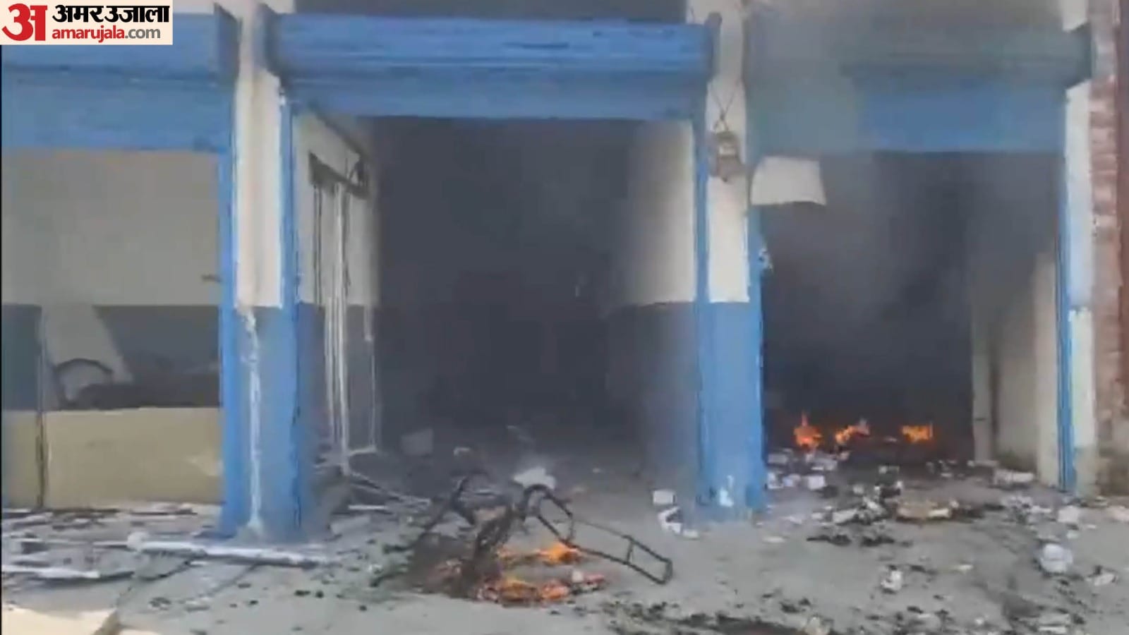 Bahraich Violence Fire Set at Motorcycle Showroom Violence Erupts Again in Bahraich