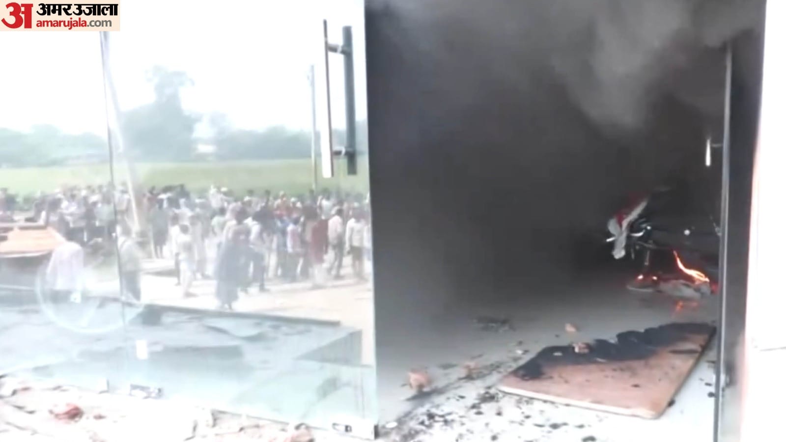 Bahraich Violence Fire Set at Motorcycle Showroom Violence Erupts Again in Bahraich