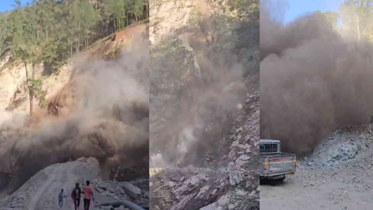 Massive landslide during road cutting on Helang-Marwari bypass workers ran to save their lives Chamoli