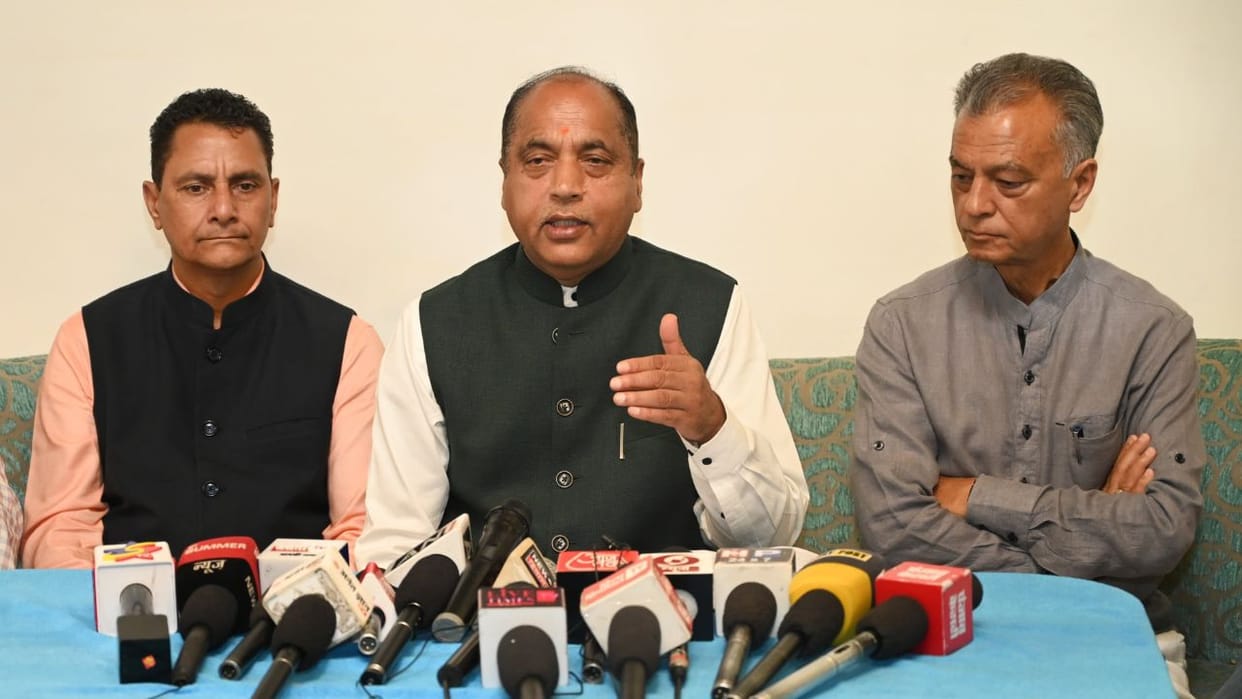 Press conference of former Chief Minister and Leader of Opposition Jairam Thakur in Mandi
