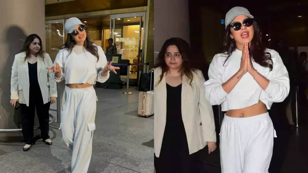 Priyanka Chopra Greets paps with Namaste Actress spotted at Airport she comes for Promotion of her film Paani