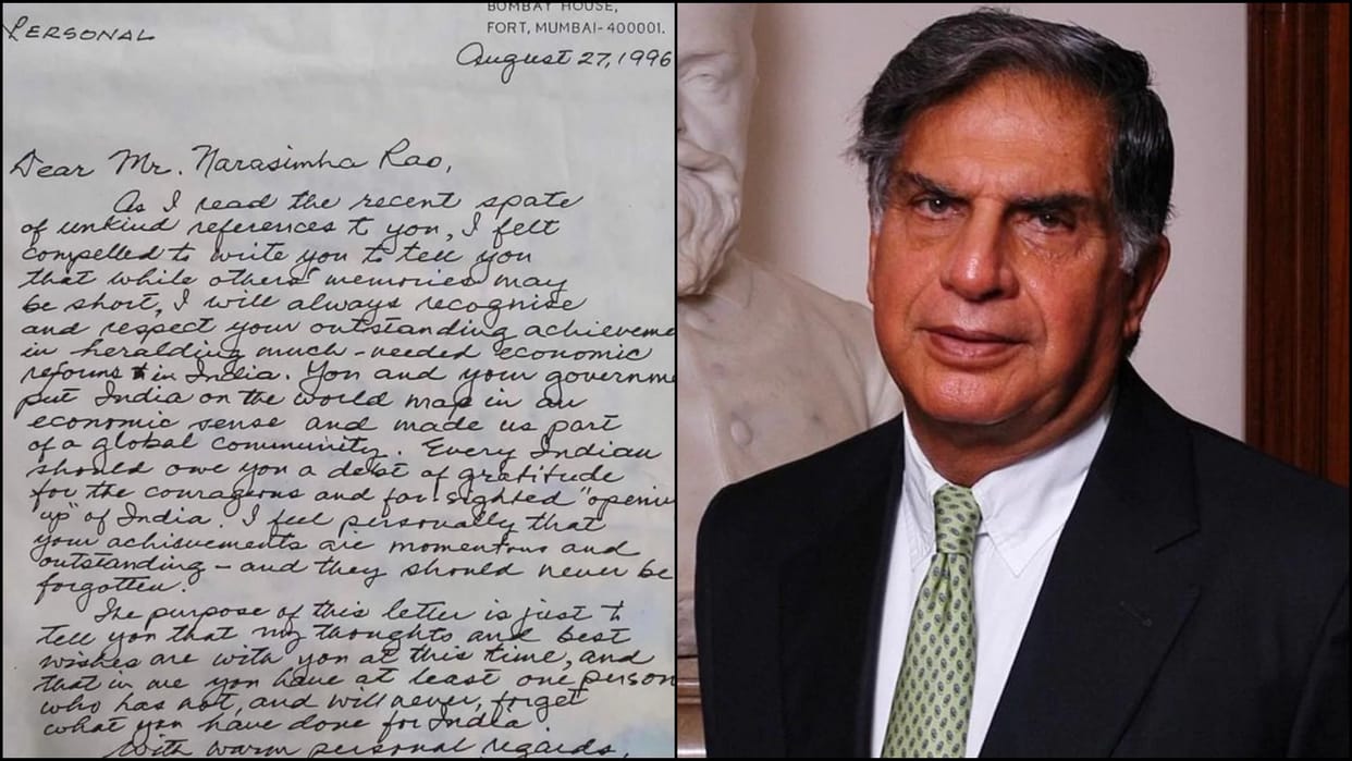 Ratan Tata Personal Note To Narasimha Rao ForOpening Up Of India shared by harsh goenka