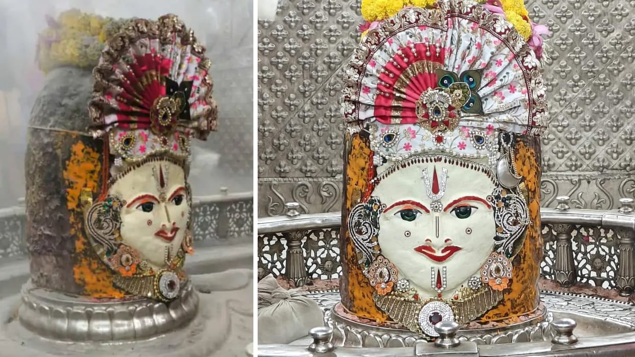 Mahakal Bhasma Aarti: Baba Mahakal dressed up in Bhasma Aarti wearing colorful turban and Vaishnav tilak