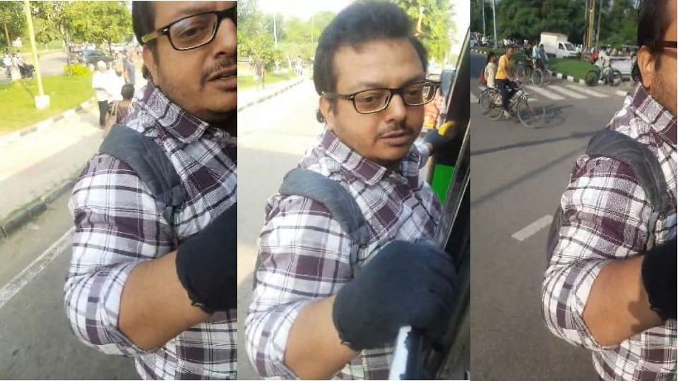 Passenger hanging from CTU bus for two km driver conductor didnt stop bus in Chandigarh video viral