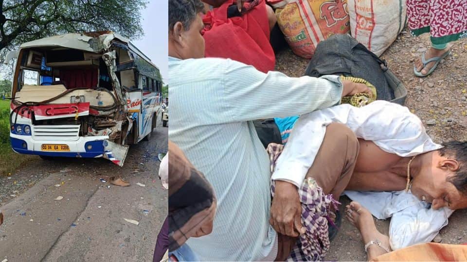 ट्रक ने यात्री बस में मारी टक्कर