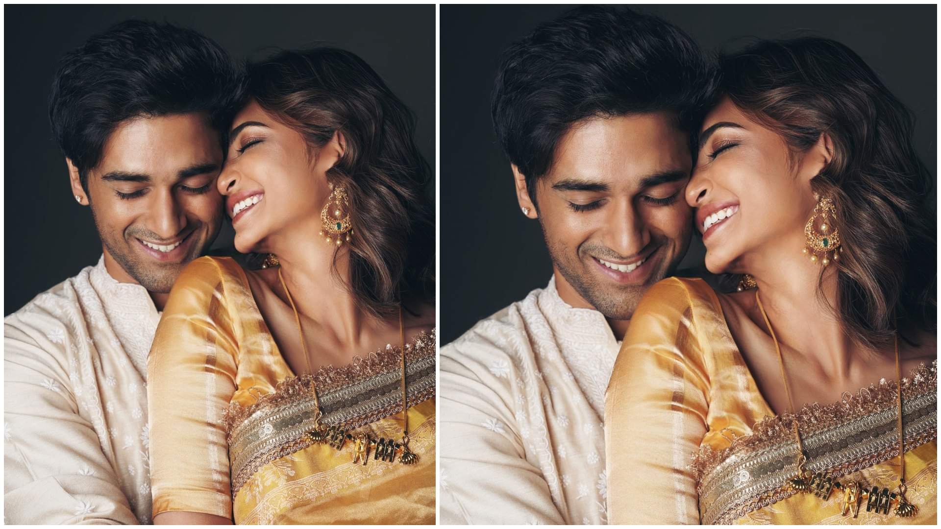 Kriti Kharbanda First Karwa Chauth Look Wore Yellow Silk Saree With Chandbali And kangan Images