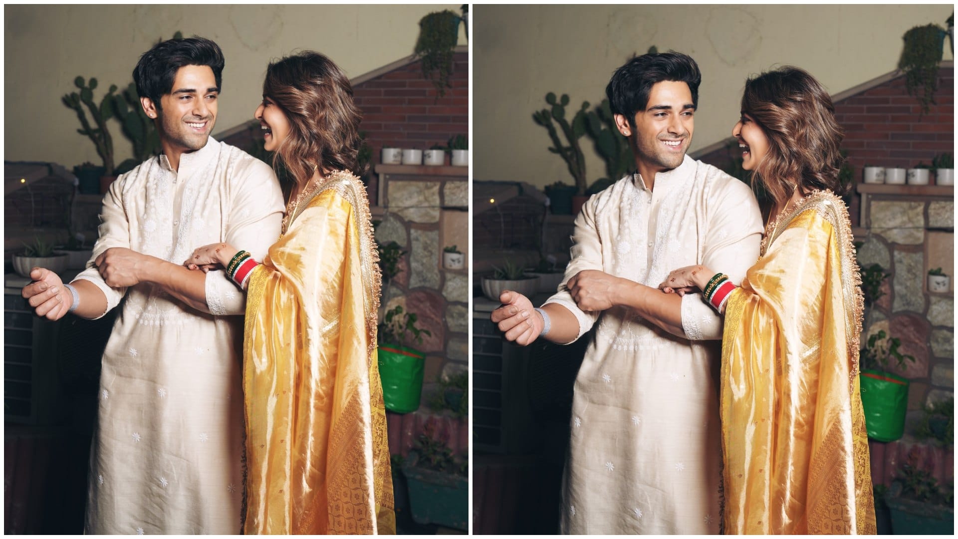 Kriti Kharbanda First Karwa Chauth Look Wore Yellow Silk Saree With Chandbali And kangan Images