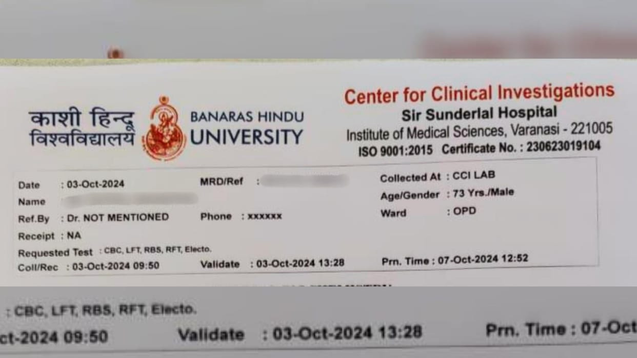 Neither name of doctor fee mentioned investigation report doctors surprised see prescription of CCI lab of bhu