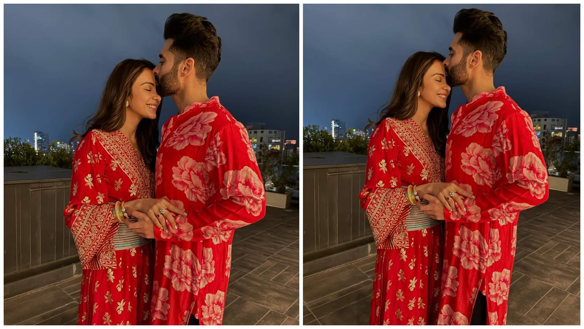 Rakul Preet Singh First Karwa Chauth 2024 Look In Red Suit With Husband Jackky Bhagnani Images