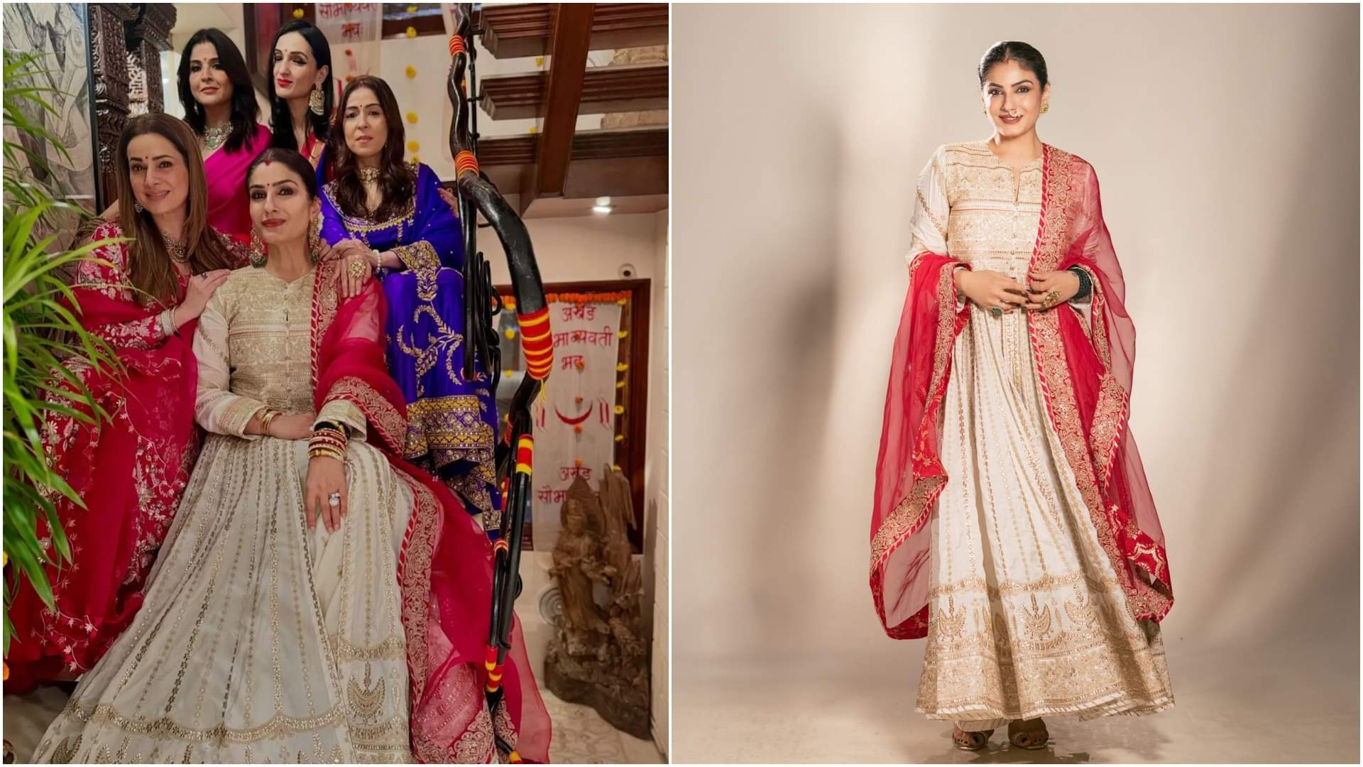 Bollywood Karwa Chauth 2024 Party Shilpa Shetty Mira Rajput Sonam Kapoor Raveena Tandon Karwa Chauth Look