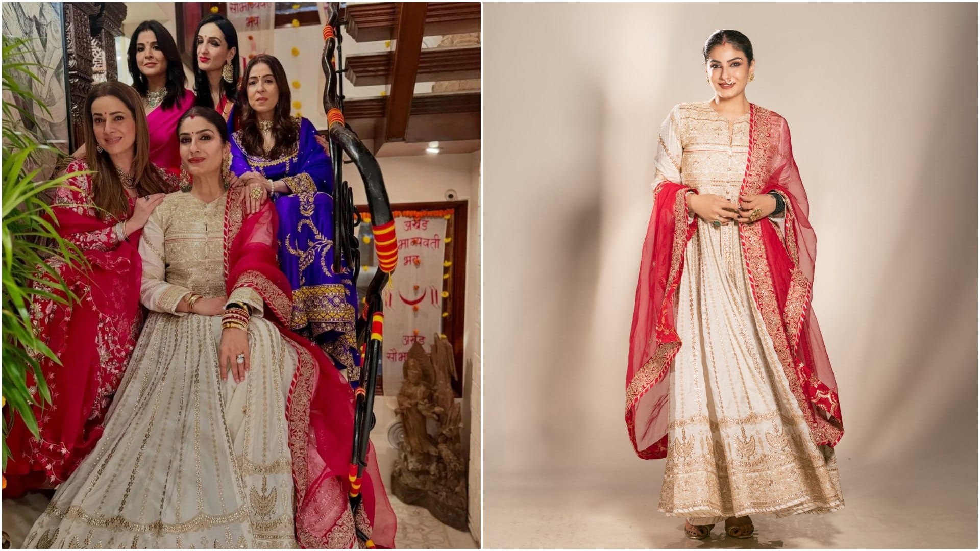 Bollywood Karwa Chauth 2024 Party Shilpa Shetty Mira Rajput Sonam Kapoor Raveena Tandon Karwa Chauth Look
