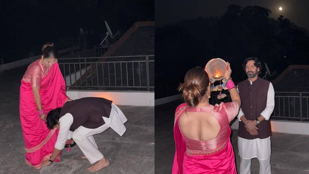 Vikrant Massey offered a peek into his Karwa Chauth celebrations with wife Actor Touches Sheetal her feet