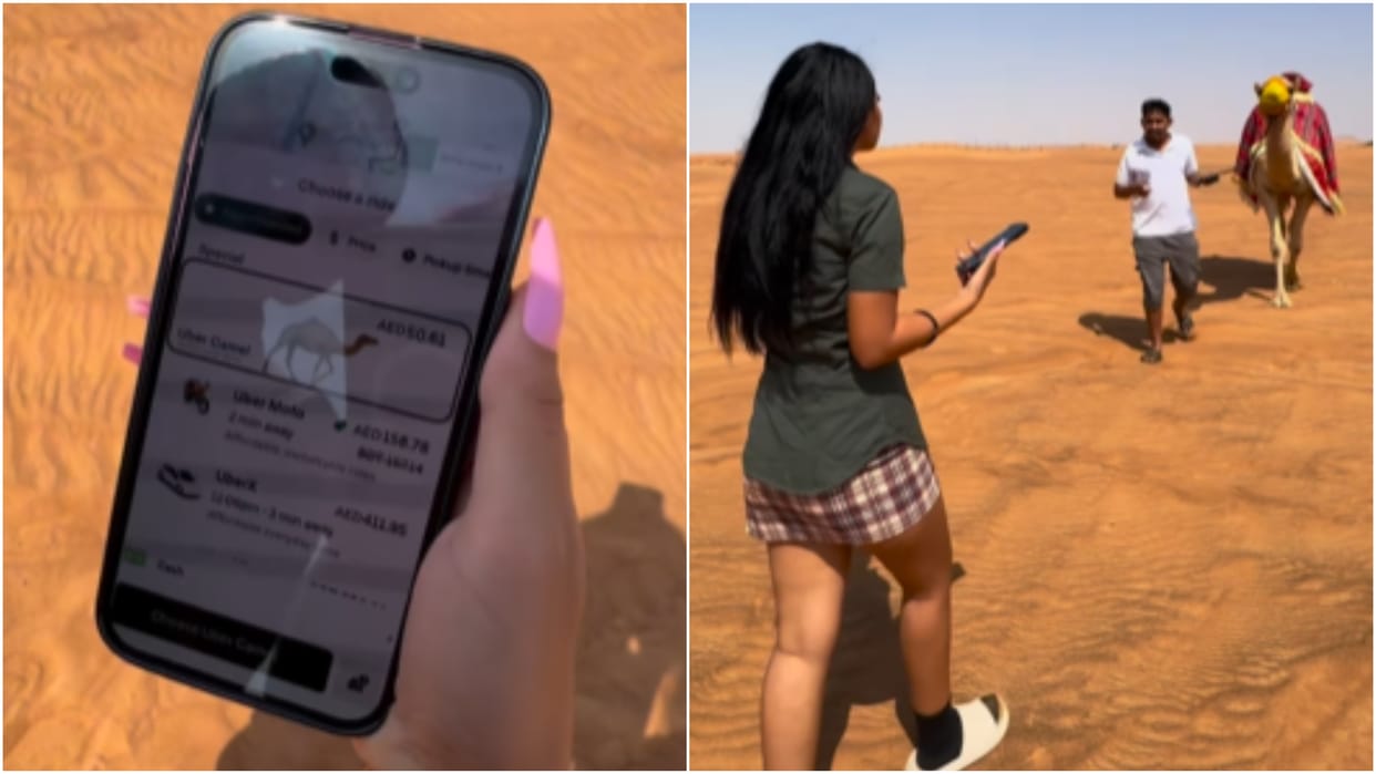 Two women stranded in the desert of Dubai booked a camel through a cab service app; video viral on internet