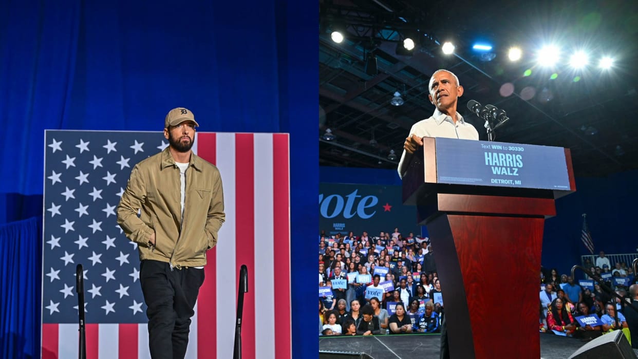 US Presidetial election Barak Obama and Eminem shared stage to support kamala harris news in hindi