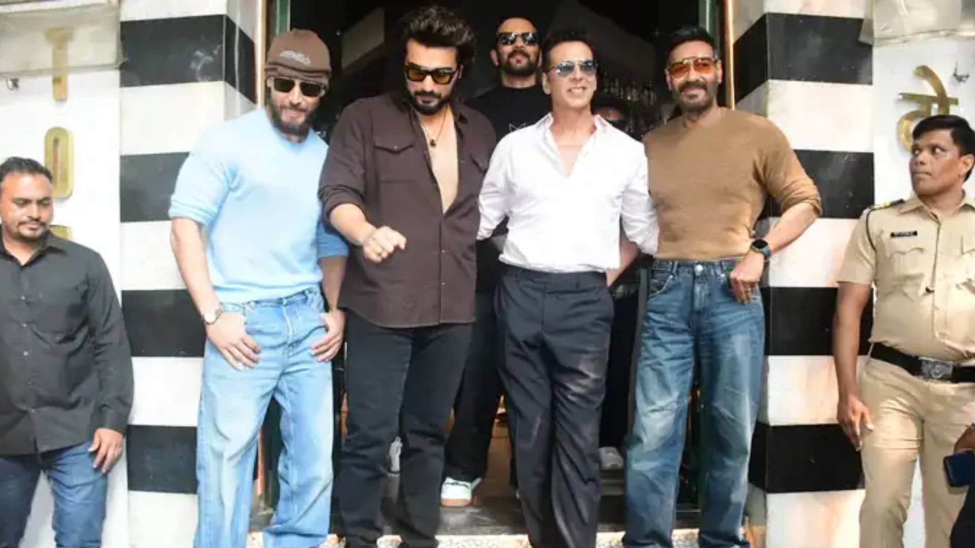 Singham Again team promoting film ajay devgn tiger shroff akshay kumar rohit shetty arjun kapoor met for lunch