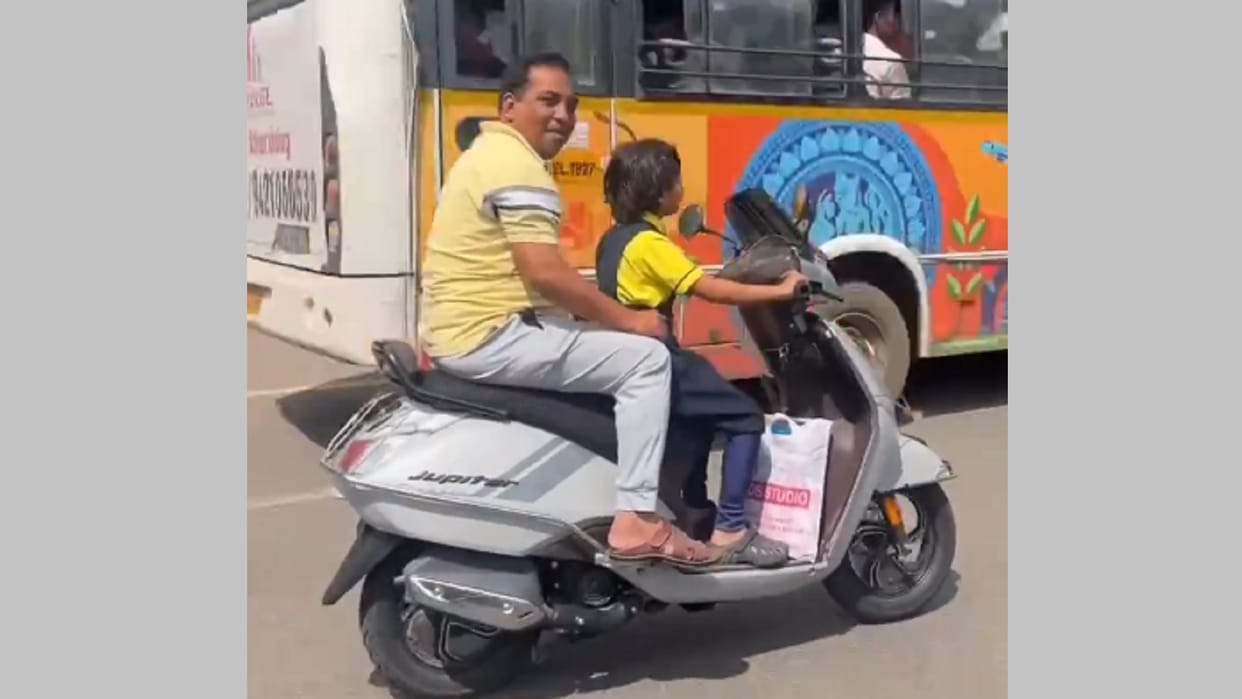 Traffic Rules Violation Viral video shows man allowing girl child ride scooter