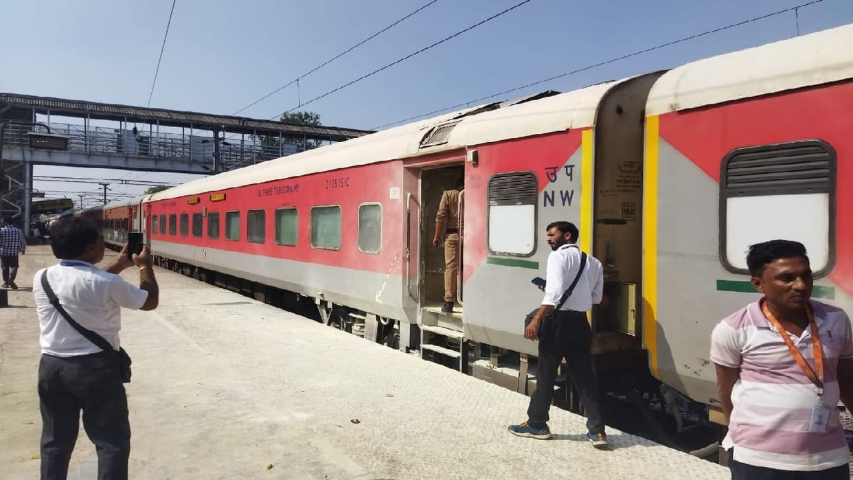 Smoke rises from Khajuraho Intercity train stopped