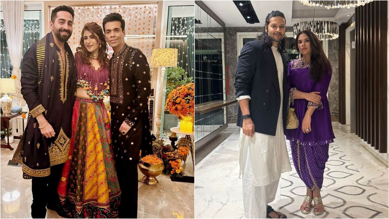 karan johar richa chadha ali fazal bollywood celebs attends Ayushmann Khurrana and tahira kashyap Diwali Party