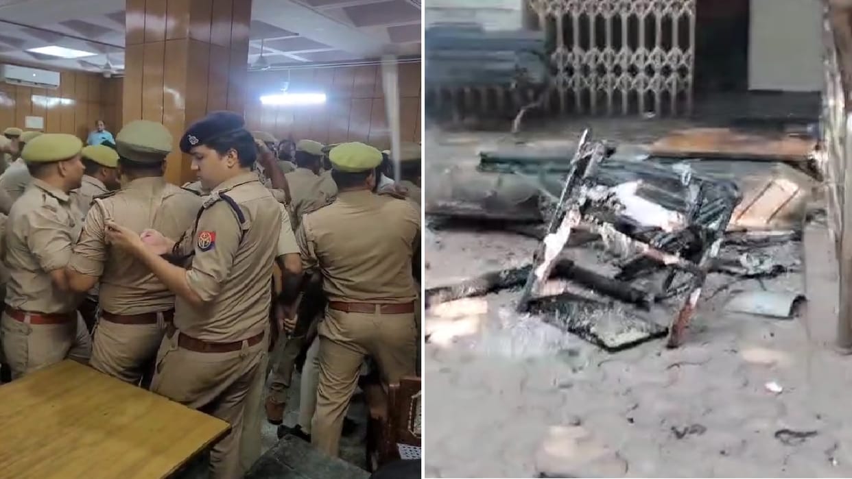 Lawyers threw chairs from court and broke windows In Ghaziabad