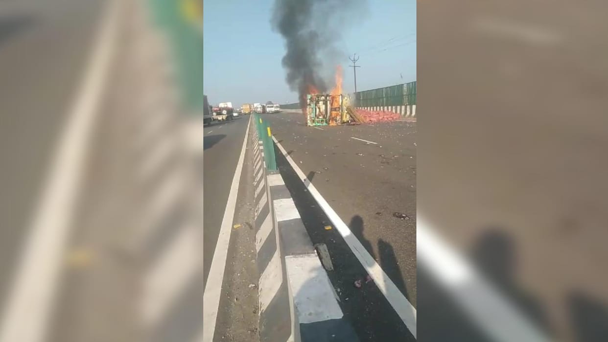 Two people burnt alive when a truck loaded with onions overturned on a four-lane highway