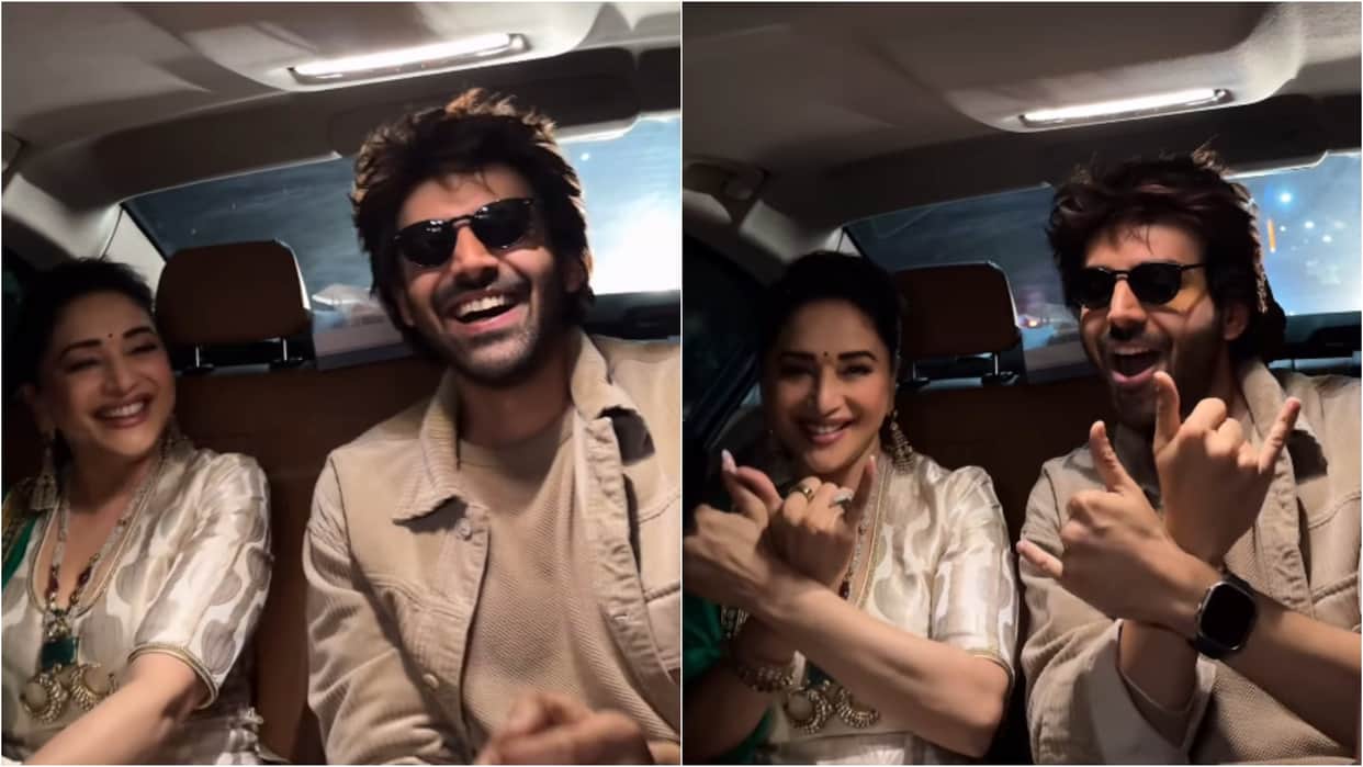 kartik aaryan and Madhuri Dixit reached lucknow to promote their upcoming movie Bhool Bhulaiyaa 3 shares video