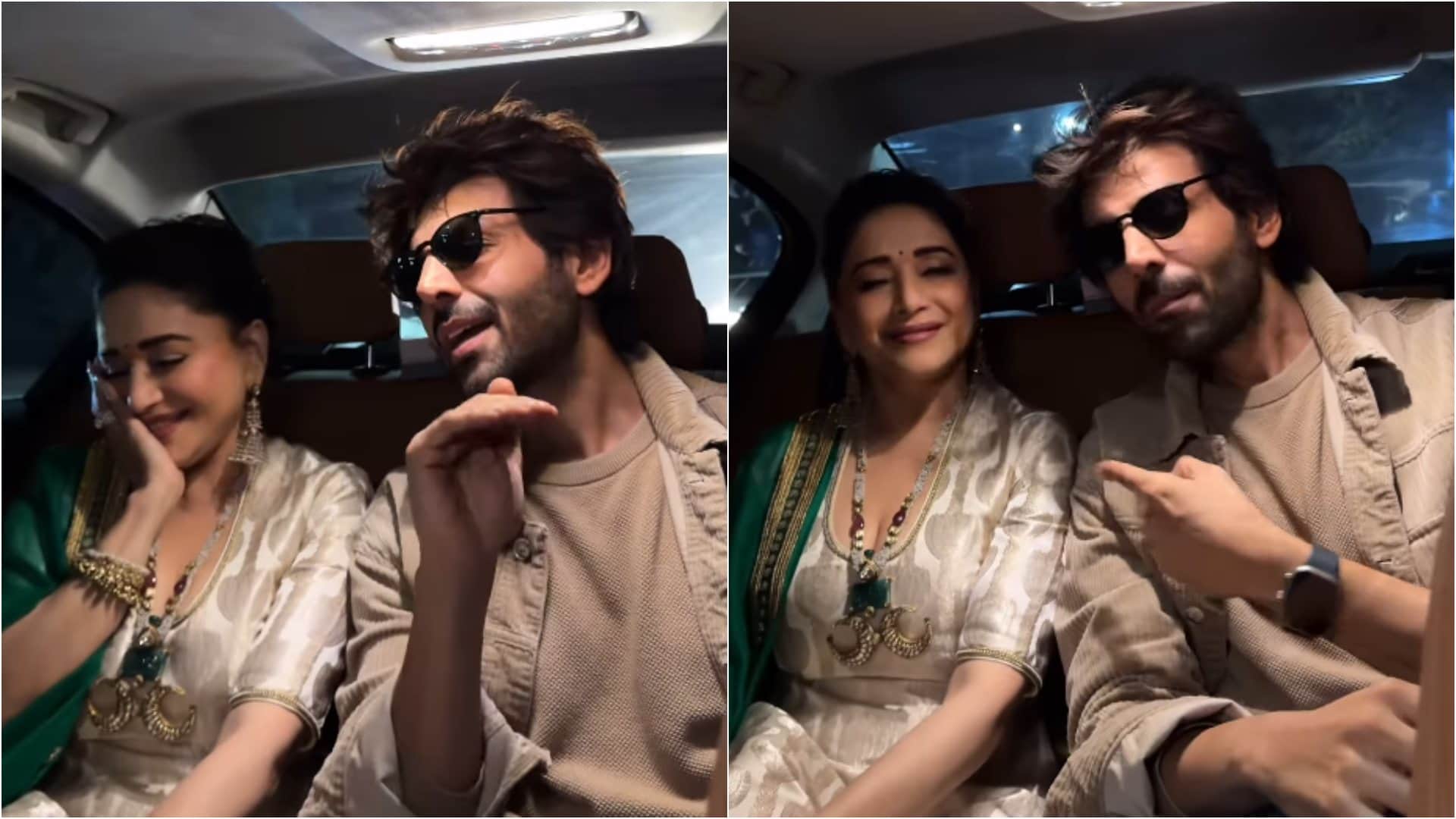 kartik aaryan and Madhuri Dixit reached lucknow to promote their upcoming movie Bhool Bhulaiyaa 3 shares video