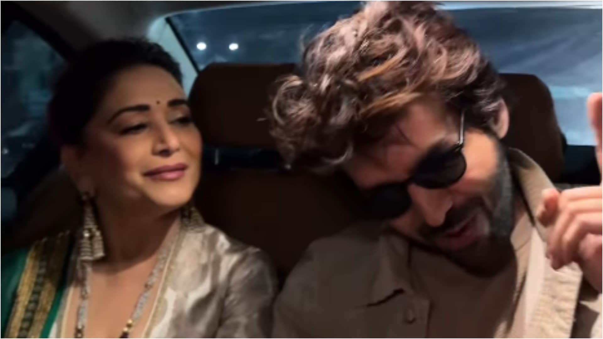 kartik aaryan and Madhuri Dixit reached lucknow to promote their upcoming movie Bhool Bhulaiyaa 3 shares video