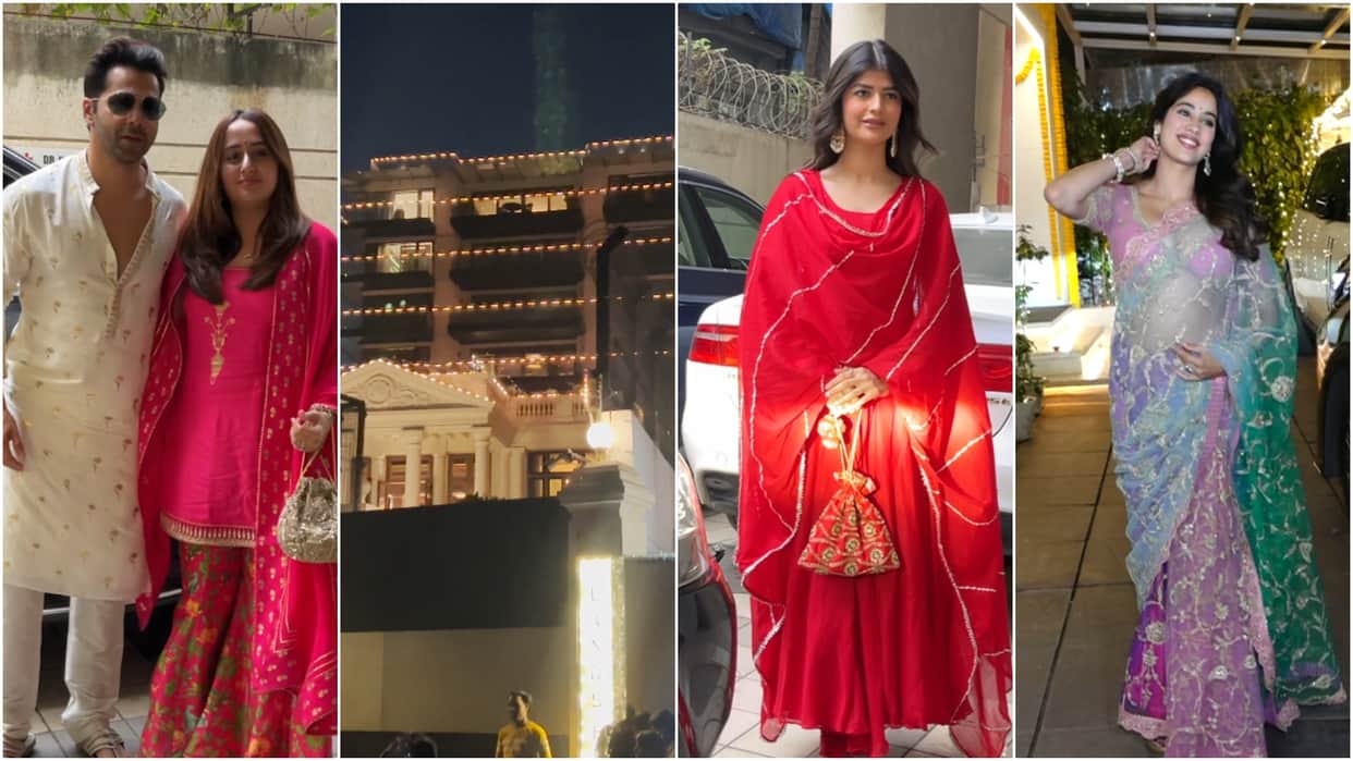 Varun Dhawan offers laxmi pooja with wife natasha in office anjini dhawan and janavi dhawan