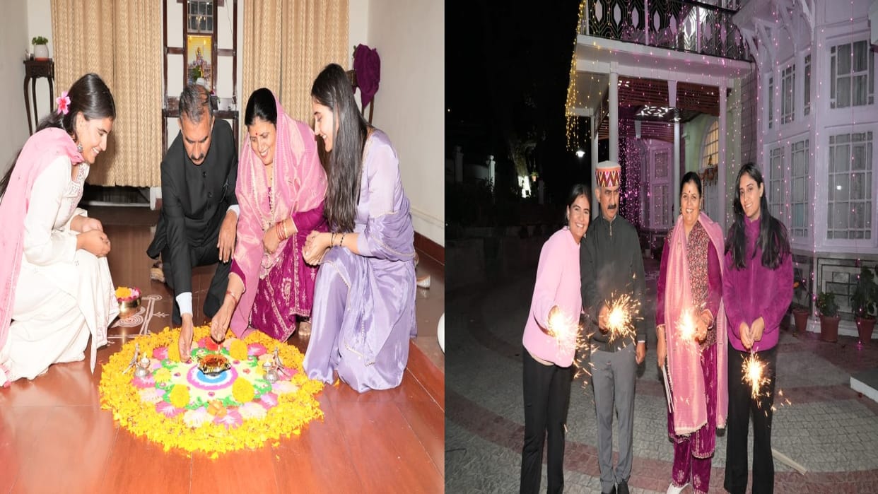 cm Sukhwinder Sukhu celebrated Diwali with his family at Oak Over and also decorated Rangoli