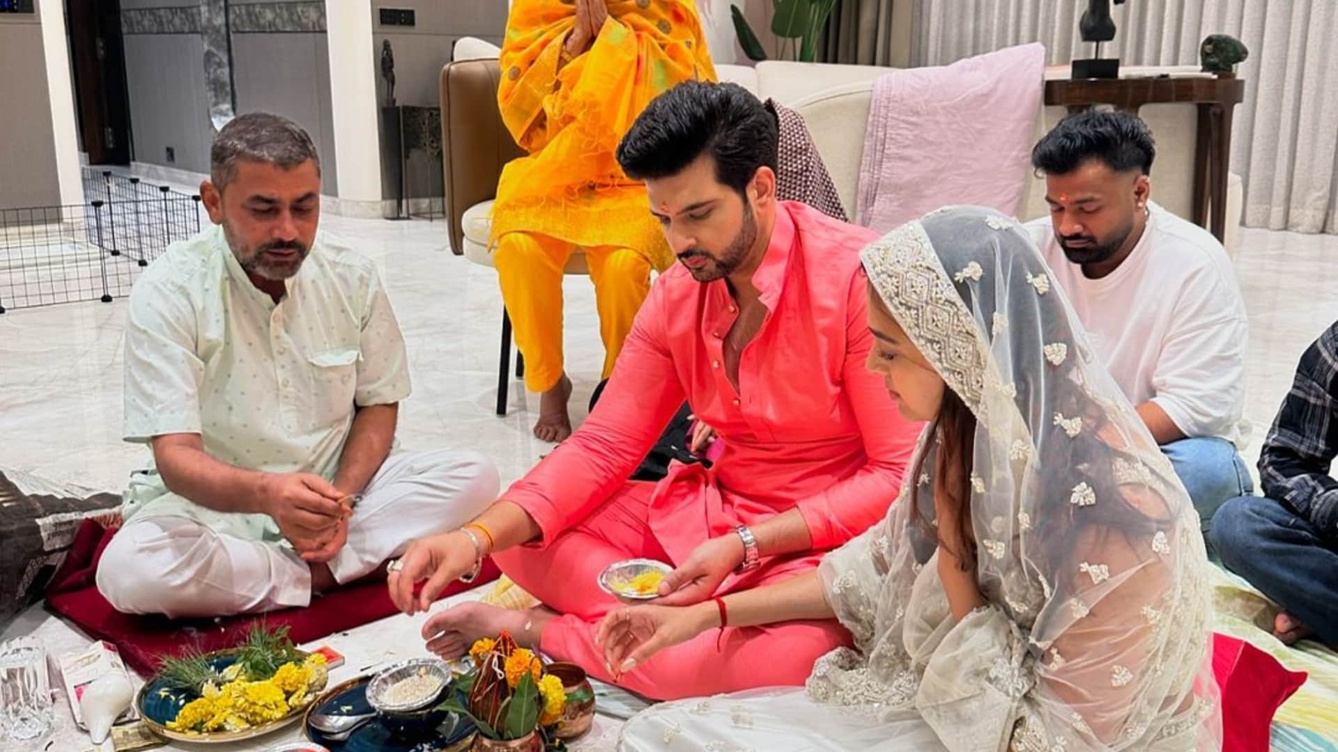 Karan Kundrra Tejasswi Prakash PHOTOS celebrate Diwali with their families Fans reaction