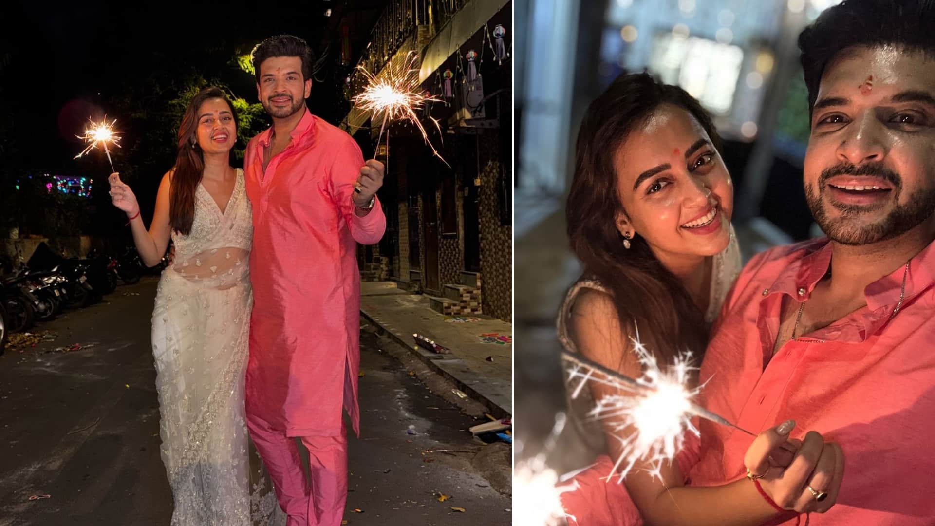 Karan Kundrra Tejasswi Prakash PHOTOS celebrate Diwali with their families Fans reaction