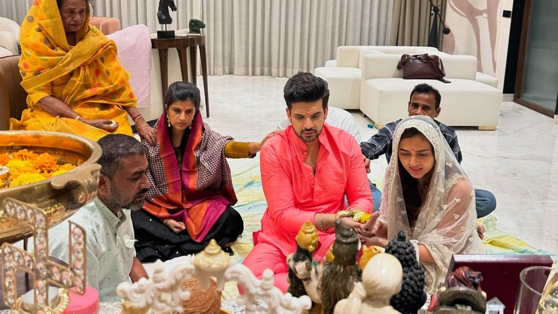 Karan Kundrra Tejasswi Prakash PHOTOS celebrate Diwali with their families Fans reaction