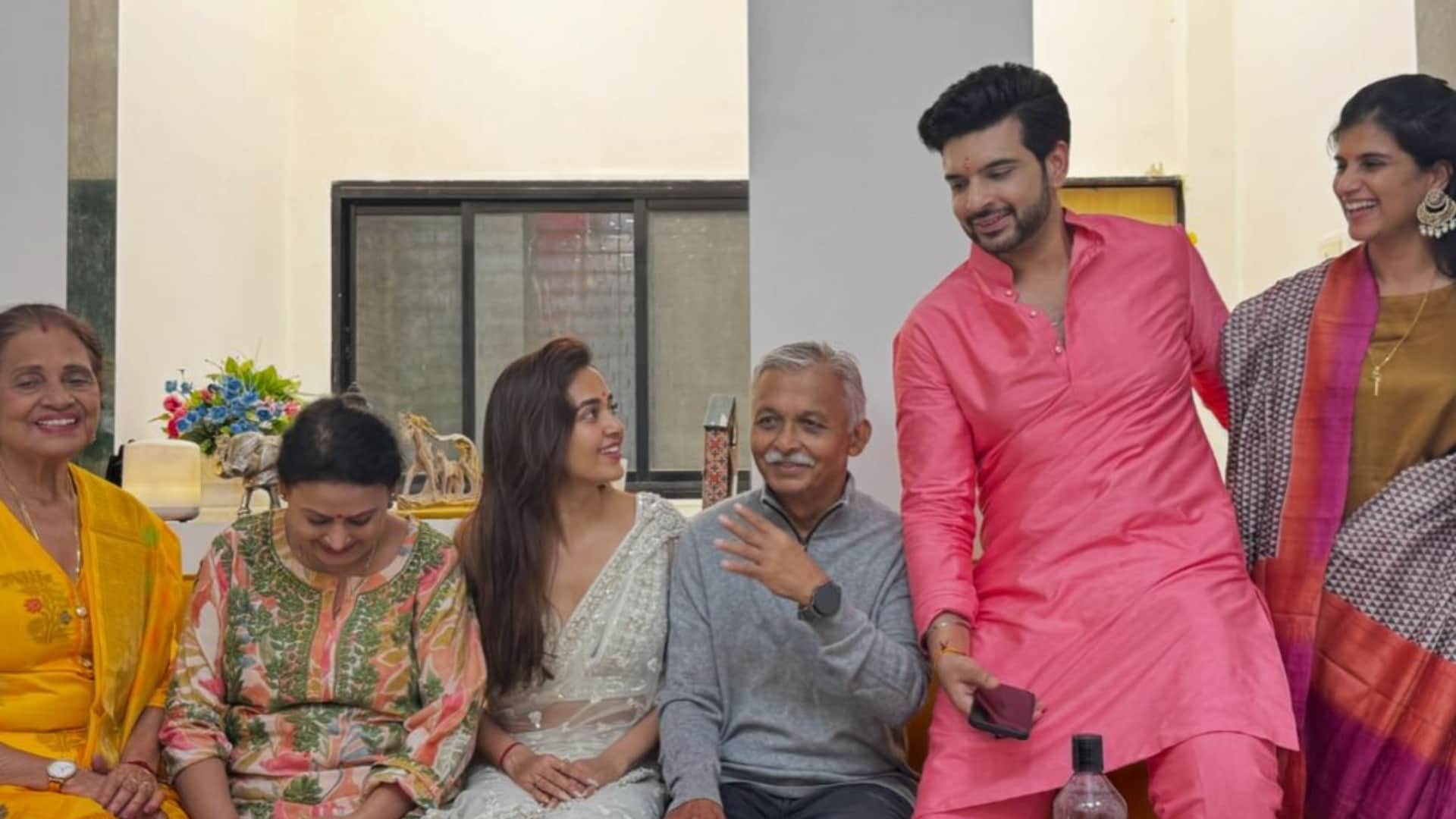 Karan Kundrra Tejasswi Prakash PHOTOS celebrate Diwali with their families Fans reaction