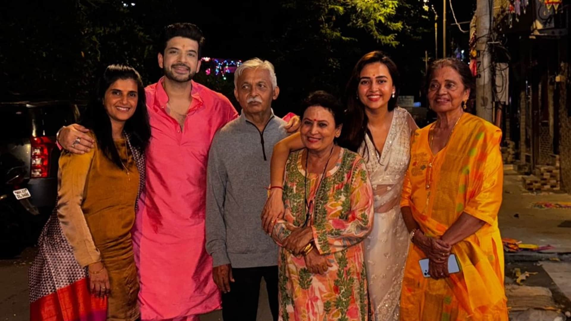 Karan Kundrra Tejasswi Prakash PHOTOS celebrate Diwali with their families Fans reaction