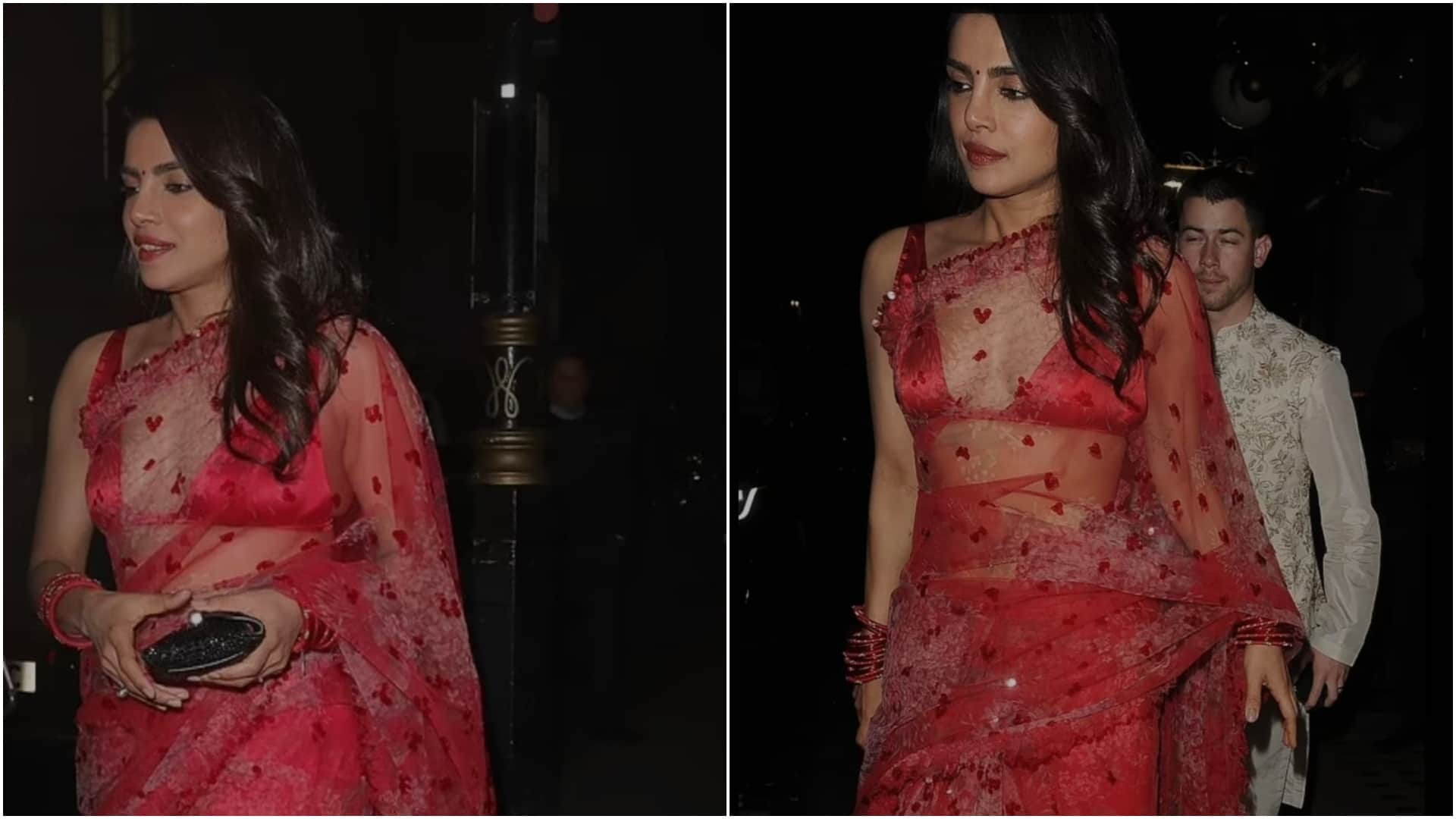 Priyanka Chopra celebrates diwali in london apply saree for desi look and nick jonas in kurta pajama