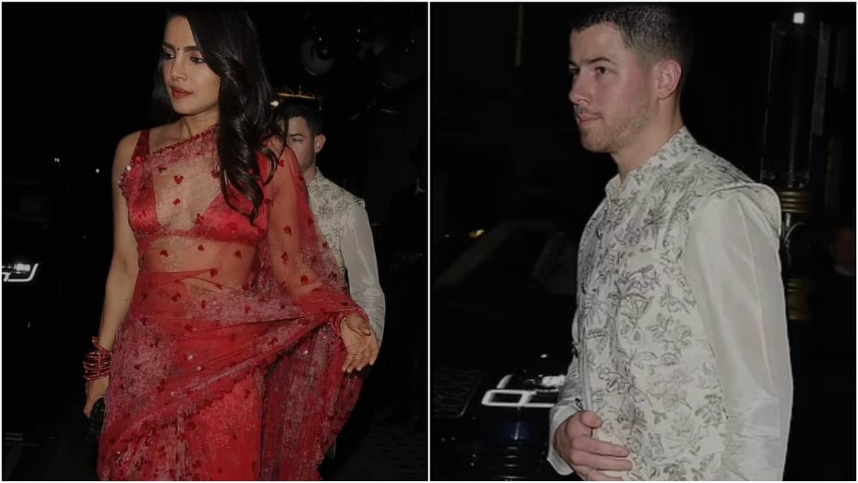 Priyanka Chopra celebrates diwali in london apply saree for desi look and nick jonas in kurta pajama