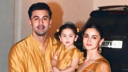 Baby Raha Kapoor is camera friendly give cute poses with her parents in golden clothes tuning