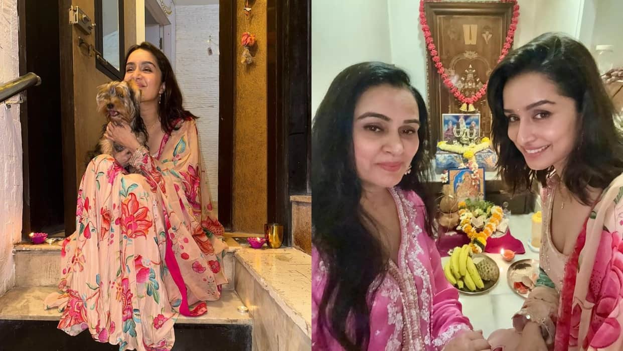 Stree 2 actress Shraddha Kapoor enjoyed her diwali Celebrations with Family and her pet dog