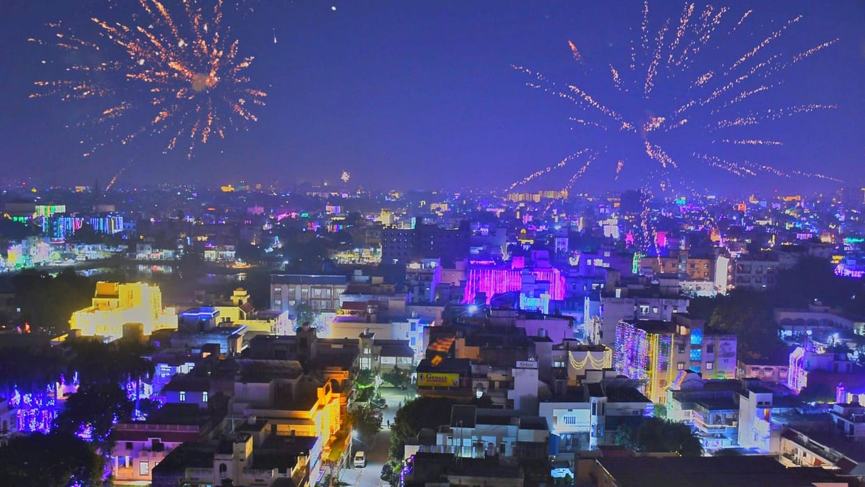 Deepawali Laxmi Puja in Baba vishwanath courtyard ghats and streets also seen gaiety lots of fireworks