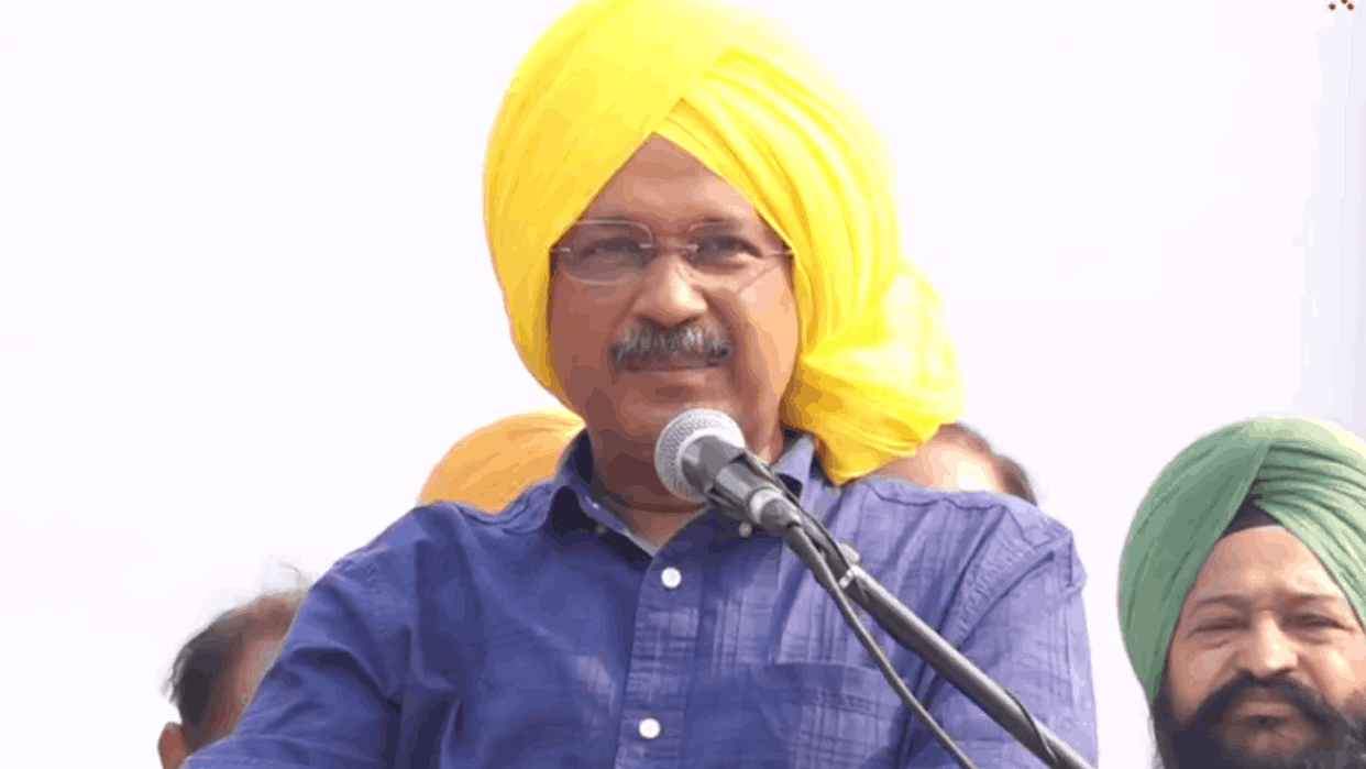Arvind Kejriwal addresses a gathering on occasion Vishwakarma Puja