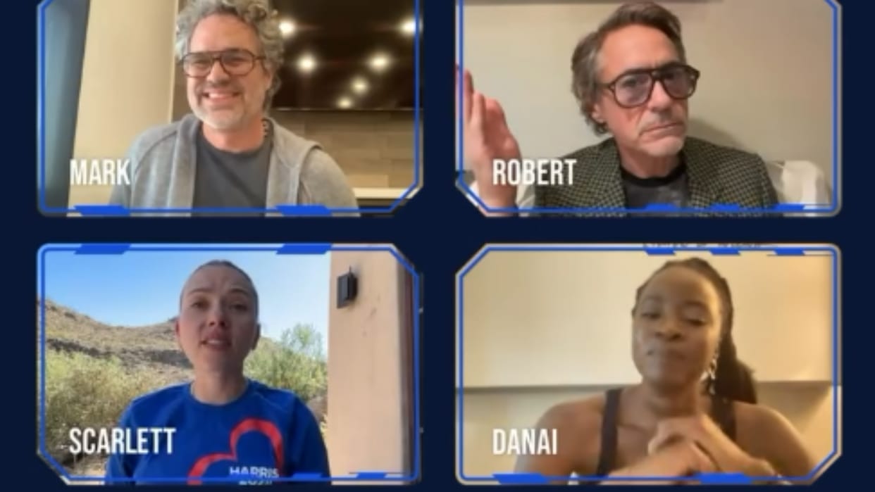 Avengers Actors like Mark Ruffalo Robert Downey Jr. Chris Evans Reunited for Kamala Harris in election