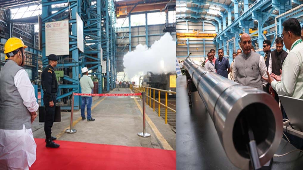 Defense Minister visited the field gun factory, saw the barrel of T-90 tank and Dhanush cannon